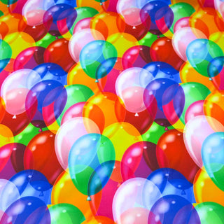 Bunter Burlington Stoff mit Luftballon-Muster – farbiger Polyesterstoff, ideal für Fasnacht, Kostüme und Dekoration