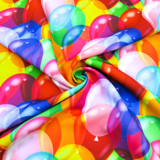 Bunter Burlington Stoff mit Luftballon-Muster – farbiger Polyesterstoff, ideal für Fasnacht, Kostüme und Dekoration