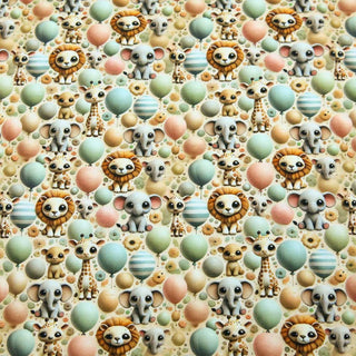 Detailansicht Bio Jersey „Safari Balloons“ – niedliche Safari-Tiere und Ballons auf hellem Grund, GOTS-zertifiziert