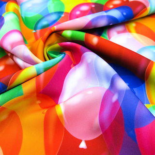 Bunter Burlington Stoff mit Luftballon-Muster – farbiger Polyesterstoff, ideal für Fasnacht, Kostüme und Dekoration
