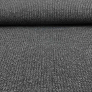 Strickstoff Melange Grau – Detailansicht weicher, elastischer Rippstrick, Stoffrestposten Schweiz