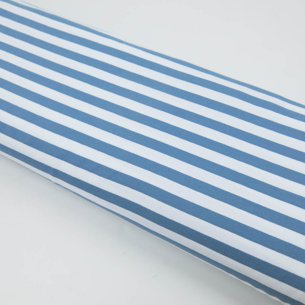 French Terry Stoff Streifen Jeansblau – Stoffrestposten