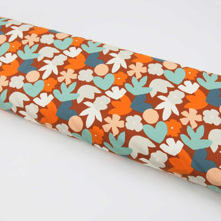 Baumwolljersey Stoff - Retro-Blumen Orange