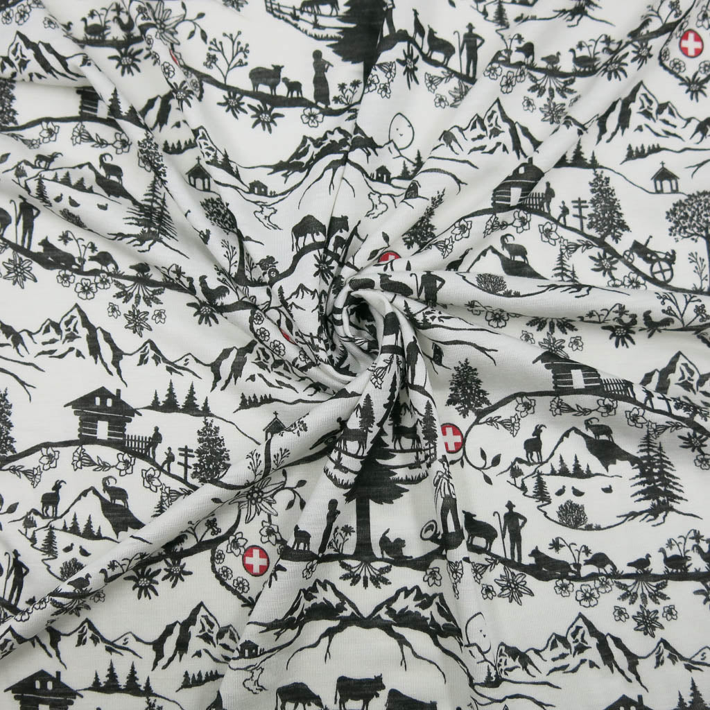 Wolljersey Stoff Scherenschnitt Auf der Schweizer Alp