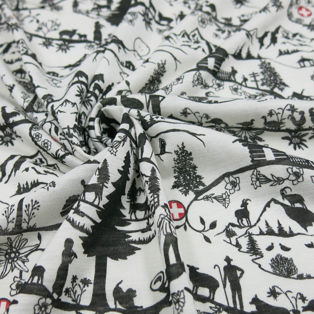 Wolljersey Stoff Scherenschnitt Auf der Schweizer Alp