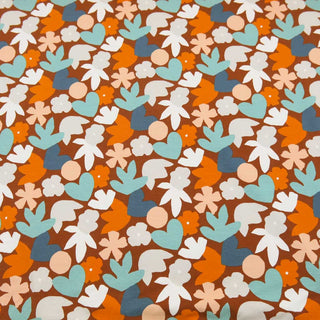 Baumwolljersey Stoff - Retro-Blumen Orange