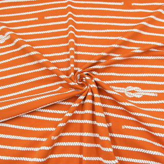Bio Jersey Stoff orange mit weißem Seil-Muster – elastischer Baumwolljersey ideal für Kleidung und Nähprojekte – Stoffrestposten