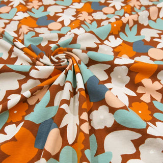 Baumwolljersey Stoff - Retro-Blumen Orange