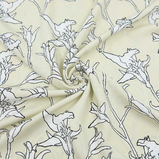 CV Popeline Stoff in Creme mit schwarzen floralen Linien – leichter Viskose-Stoff