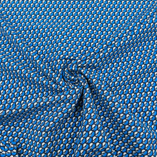 Bengaline Stoff blau geometrisches Muster elastisch – Stoffrestposten Schweiz