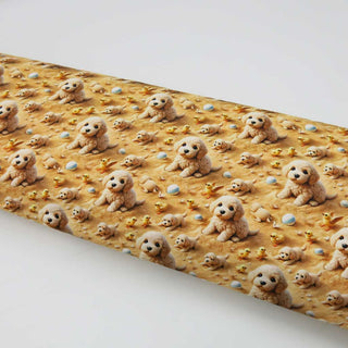 Bio Jersey Stoff „Fluffy Friends“ – süsse Welpen auf Sand