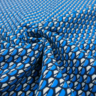Bengaline Stoff blau geometrisches Muster elastisch – Stoffrestposten Schweiz
