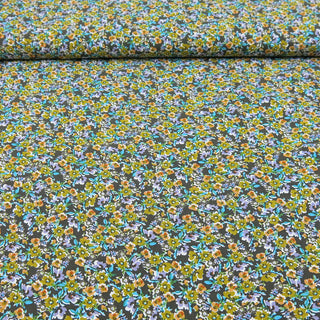 Viskose Stoff - Streublümchen in Olive