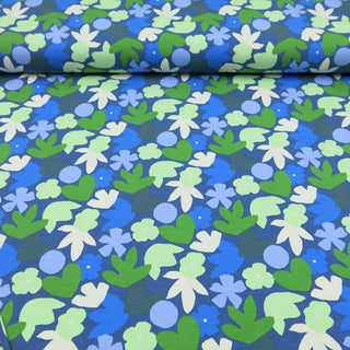 Baumwolljersey Stoff - Blumenmix Grün/Blau