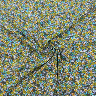 Viskose Stoff - Streublümchen in Olive