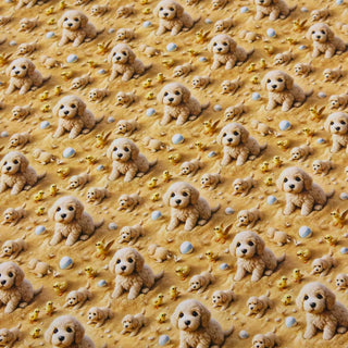 Bio Jersey Stoff „Fluffy Friends“ – süsse Welpen auf Sand