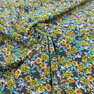 Viskose Stoff - Streublümchen in Olive