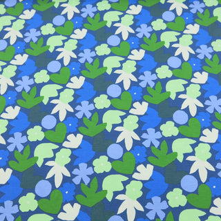 Baumwolljersey Stoff - Blumenmix Grün/Blau