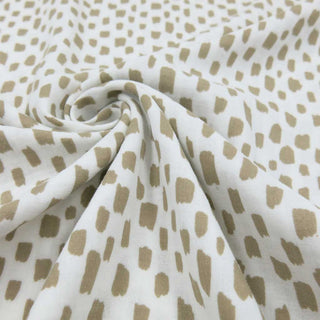 Musselin Stoff mit abstraktem beigen Tupfenmuster – Oeko Tex zertifizierter Baumwollstoff, ideal für Kleidung, Accessoires und Babyartikel