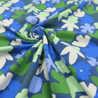 Baumwolljersey Stoff - Blumenmix Grün/Blau