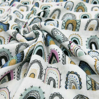 Musselin Stoff mit Regenbogenmuster in Natur- und Pastellfarben – Oeko Tex zertifiziert, geeignet für Kleidung, Babynähen und Homewear-Projekte