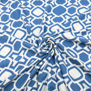 Viskose Stoff Twill - Geometrische Muster in Jeansblau