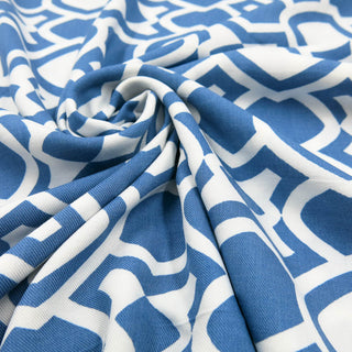 Viskose Stoff Twill - Geometrische Muster in Jeansblau