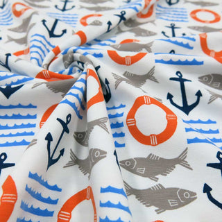 Bio Baumwolljersey Stoff - Maritim Anker & Fische