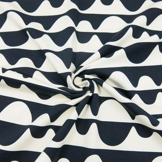 French Terry - Modern Waves in Schwarz Weiss