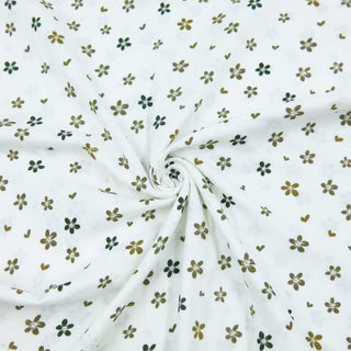Musselin Stoff mit kleinen Blumen in Natur- und Grüntönen – Oeko Tex zertifiziert, ideal für Babykleidung, Damenmode und Accessoires