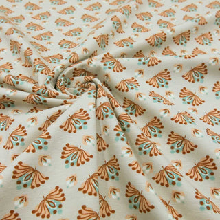 Baumwolljersey Stoff - Blüten Sand/Orange