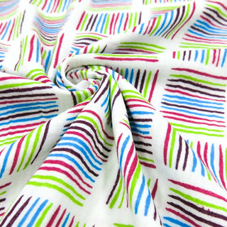 Bunter Musselin Stoff mit Linienkaros in Blau, Grün, Pink – Oeko Tex zertifizierter Baumwollstoff, ideal für Kinder- und Babyprojekte