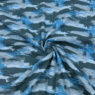 Musselin Stoff mit blauen Pinselstreifen – Oeko Tex zertifizierter Baumwollstoff, ideal für Kleidung, Babyartikel und Dekoration