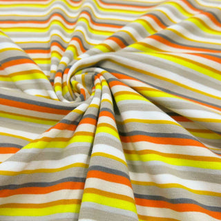 Baumwolljersey Stoff - Streifen Orange/Gelb/Grau