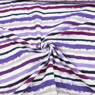 Musselin Stoff mit lila und blauen Pinselstreifen – Baumwollstoff, Oeko Tex zertifiziert, ideal für Kleidung und Accessoires