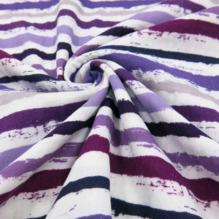 Musselin Stoff mit lila und blauen Pinselstreifen – Baumwollstoff, Oeko Tex zertifiziert, ideal für Kleidung und Accessoires
