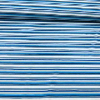 Baumwolljersey Stoff – Streifenmix Blau