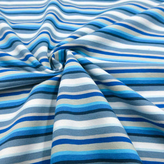 Baumwolljersey Stoff – Streifenmix Blau