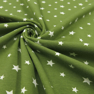 Baumwolljersey - Sterne auf Fichtengrün Stoffrestposten