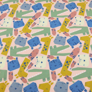 Baumwolljersey Stoff - Tiere in Pastell
