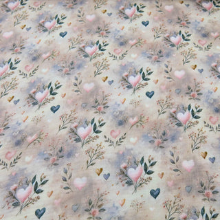 Musselin Stoff - Herzen & Blumen