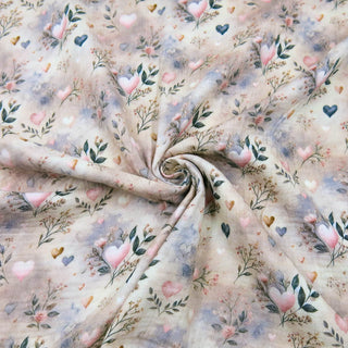 Musselin Stoff - Herzen & Blumen