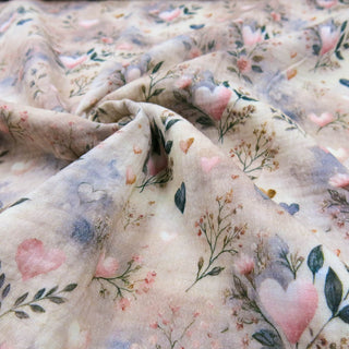 Musselin Stoff - Herzen & Blumen