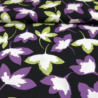Viskose Twill - Flowers Violett / Olive Stoffrestposten
