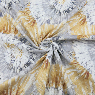 Baumwollstoff mit Lochstickerei und Batik-Design – leichter, atmungsaktiver Stoff für Sommerkleidung und Accessoires – Stoffrestposten
