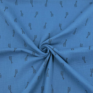 Musselinstoff - Kleine Giraffen auf Jeansblau
