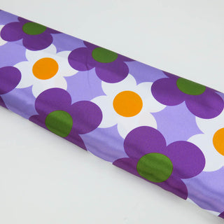 Fester Satinstoff - Retro Blumen in  Lila & Orange