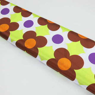 Fester Satinstoff - Retro Blumen in  Braun & Limette