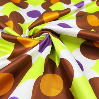 Fester Satinstoff - Retro Blumen in  Braun & Limette