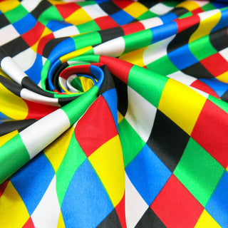 Satin Stoff Harlekin – Bunt & glänzend auf Weiss